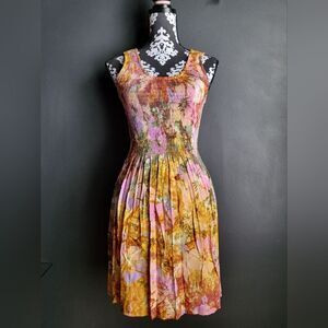 Colorful Smocked Top Rayon Sleeveless Tank Short Dress Handmade Sz L Far Away
